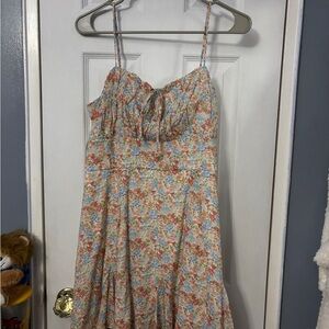 Brand New Blue Rain Strapless Floral Dress